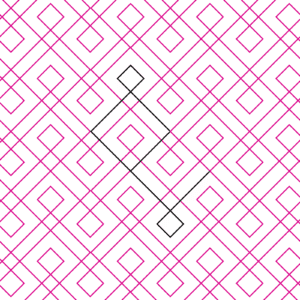 Pink geometric pattern with a central gray diamond design.