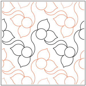 Abstract floral pattern with black and orange outlines on white background.