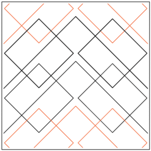 Abstract geometric pattern with overlapping diamond shapes in black and orange.