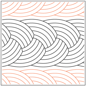Abstract geometric pattern with interlocking arcs in black and orange.
