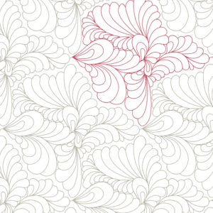 Intricate swirling pattern with one distinct red swirl amid grey ones.