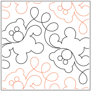 Abstract floral line art in black and orange on a white background.