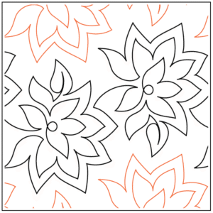 Abstract floral pattern with black and orange outlines on white background.