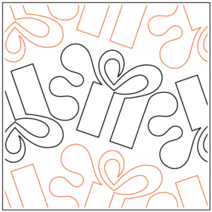 Seamless pattern of gift boxes with bows in black and orange outlines.