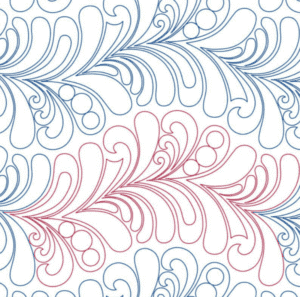 Elegant blue and red floral swirl pattern on white background.