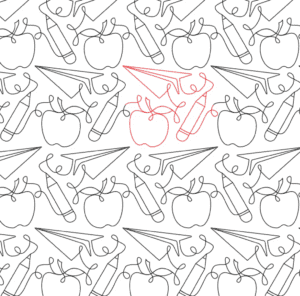 Pattern of apples, pencils, paper planes.