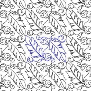 Intricate black and white floral pattern with a central blue ornamental design.