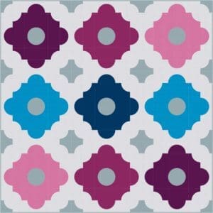 A pattern of flowers in different colors.