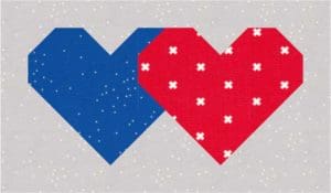 Two hearts are shown in a row on the same color.