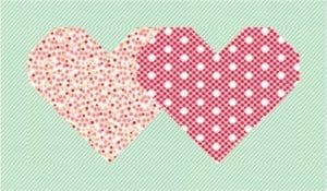 Two hearts are shown with different patterns on them.