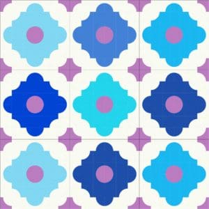 A blue and purple tile pattern with a flower design.