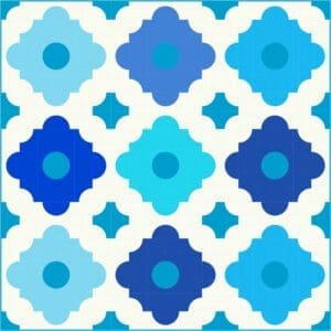 A blue and white pattern with different shapes.