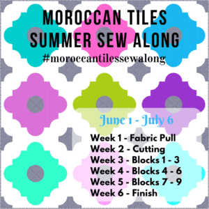 A series of fabric pull blocks with the words " moroccan tiles summer sew along ".