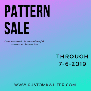 A purple and blue pattern sale poster.