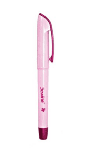 A pink pen with a red tip and a star on the top.