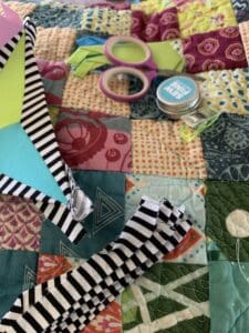 A close up of some fabric and scissors