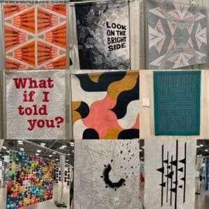 A collage of different types of art on display.