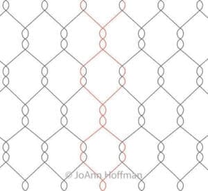 A chain link fence with an orange line on it.