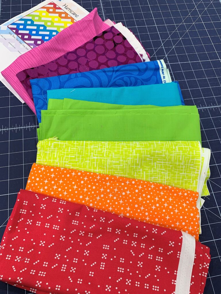 Colorful fabric pull for hurricane quilt