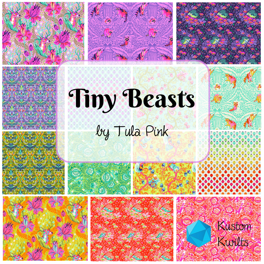 Tula Pink Fabric All Stars Raccoons Pink Aqua Sew Quilt Craft OOP FAT  QUARTER