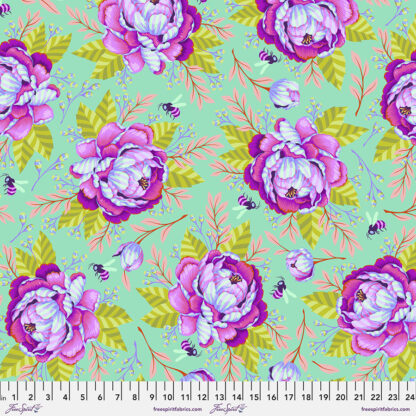 blooms tossed against aqua background