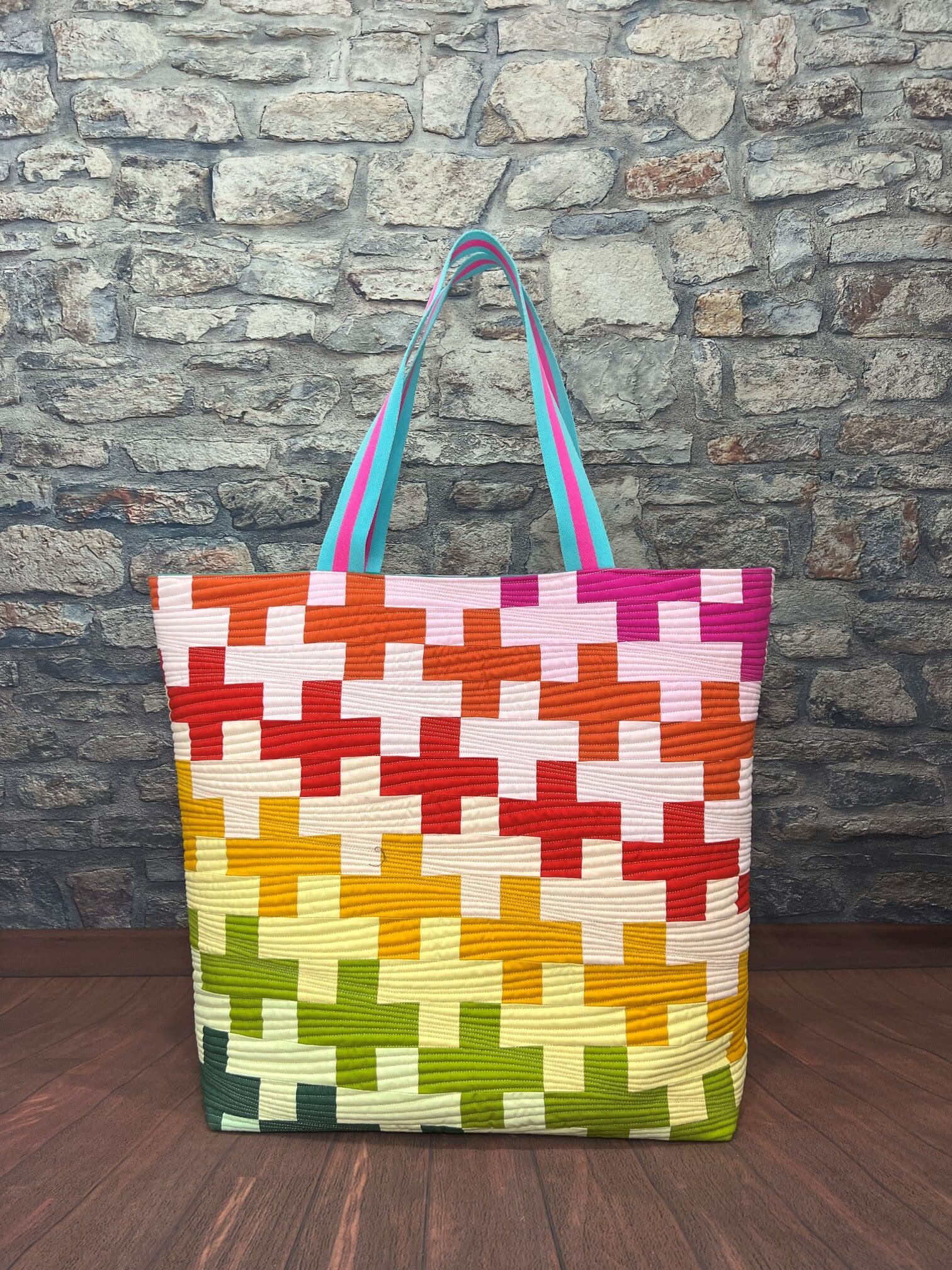 A colorful bag with crosses on it