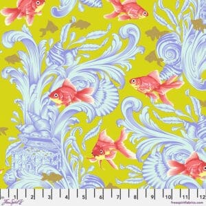 A close up of the fabric with fish on it