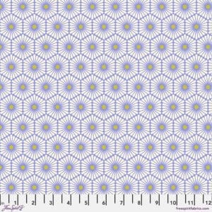 A pattern of blue and yellow flowers on a white background.