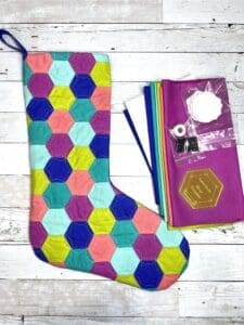 A colorful stocking with a hexagon pattern.