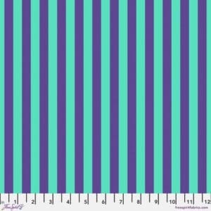 A blue and purple striped fabric with a white background.