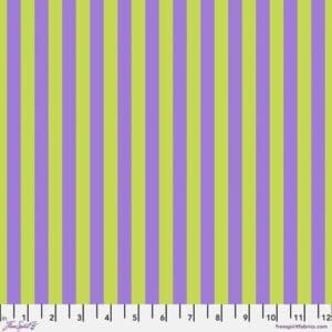 A purple and green striped fabric with a white background.