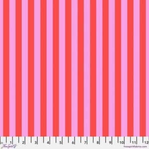 A pink and red striped fabric with a white background.