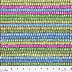 A colorful background of beads is shown.