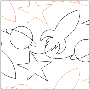 A pattern of stars and planets with an angel.