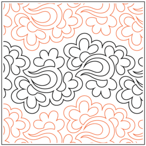 A close up of a quilt with an orange and white design