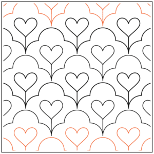 A pattern of hearts with stems and leaves.