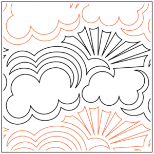 A group of clouds and sun designs on a white background.