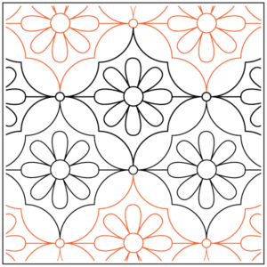 A black and white pattern with orange flowers.