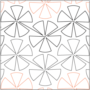 A pattern of flowers in black and white with orange.