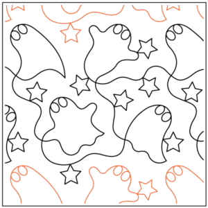 A pattern of ghosts and stars on a white background.