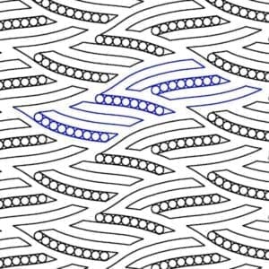 A pattern of fish and waves with blue lines.