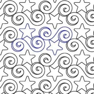 A pattern of stars and swirls on a white background.