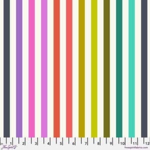 A colorful striped fabric with white background.