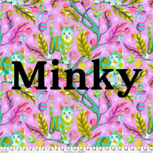 A pink background with green and yellow animals.