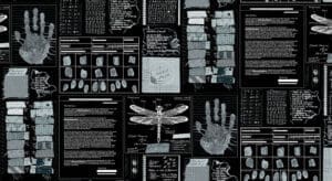crime based fabric in black and white