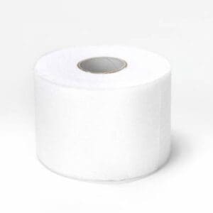 A single roll of white toilet paper.