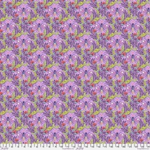 Seamless floral pattern with purple and pink flowers and green leaves.