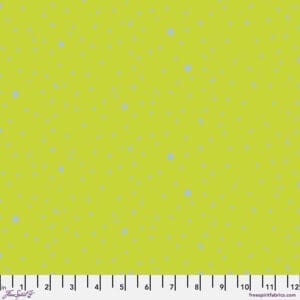 Solid lime green fabric with a subtle texture and a ruler for scale.