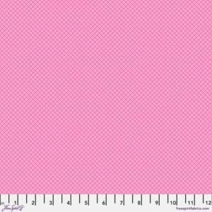 Pink fabric with a textured diagonal dotted pattern.