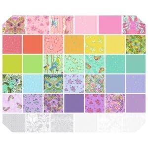 Colorful floral and pastel pattern swatches in a grid.